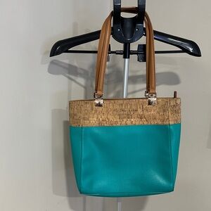 *MIZTIQUE* Teal x Tan Cork Tote Bag Purse